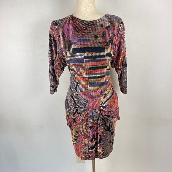Cache Dresses & Skirts - Vintage Cache Mosaic Metallic Geometric Cocktail Party Mini Dress Women's Small